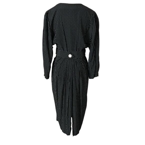 Vintage 80s All That Jazz Black and White Polka Dot Midi Wrap Dress Size Small - Picture 3 of 6